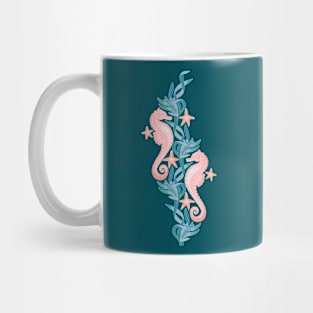 Pastel Pink Seahorse and Starfish with Blue Seaweed Mug